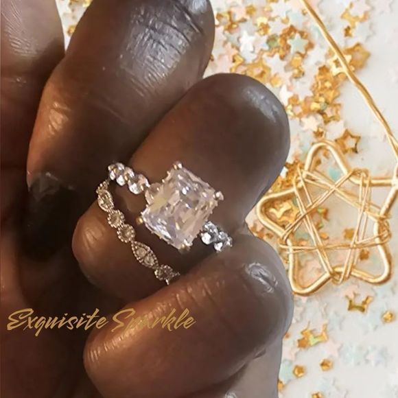 💍Stunning 18k White GP 2 Piece Cz Diamond Bridal Set